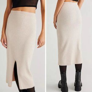 Free People Skyline Midi Skirt Oatmeal
